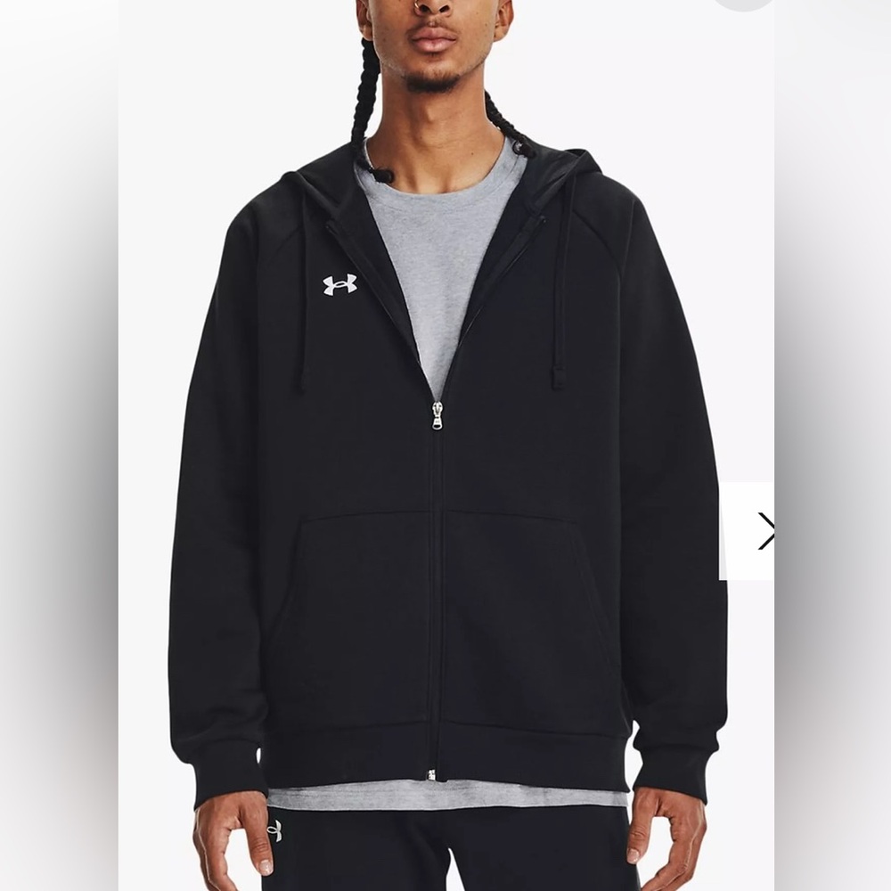NWT Under Armour Men Rival Fleece Full Zip Hoodie Black Large Patch Logo 1320737
